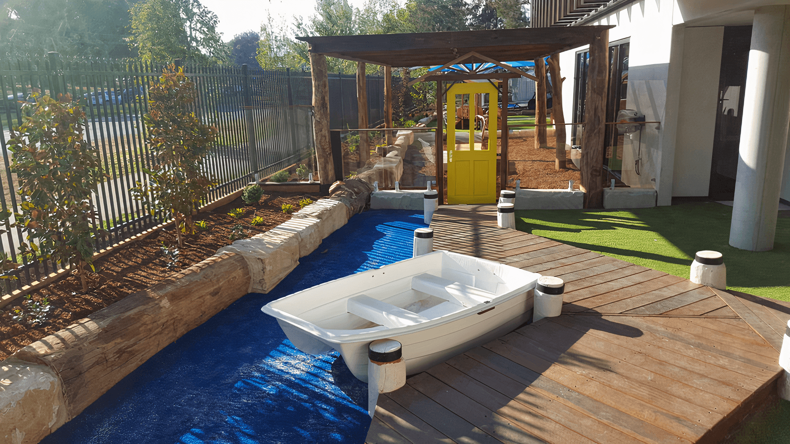 Boat and pretend water play area