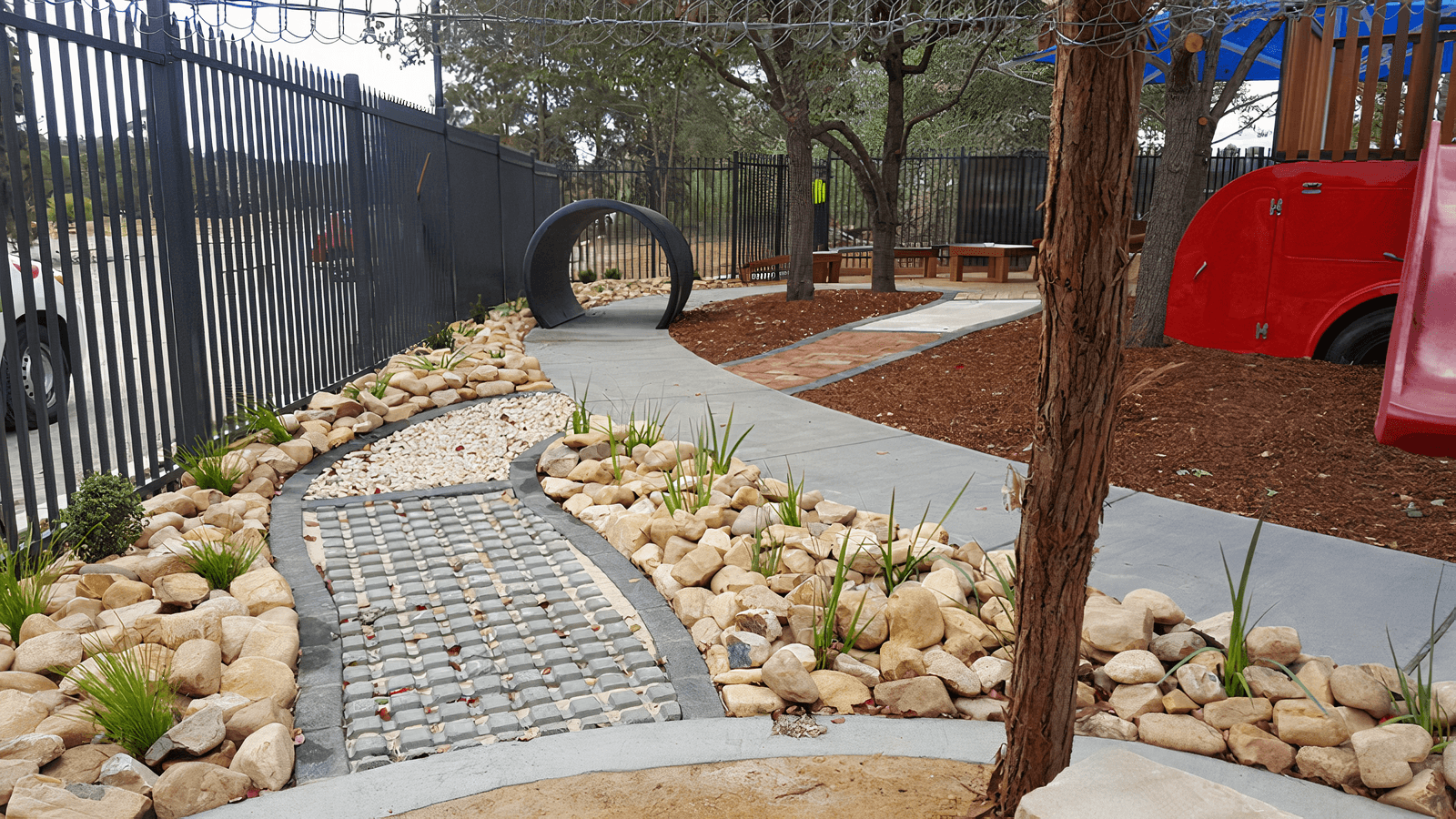 Pebble path and tunnel