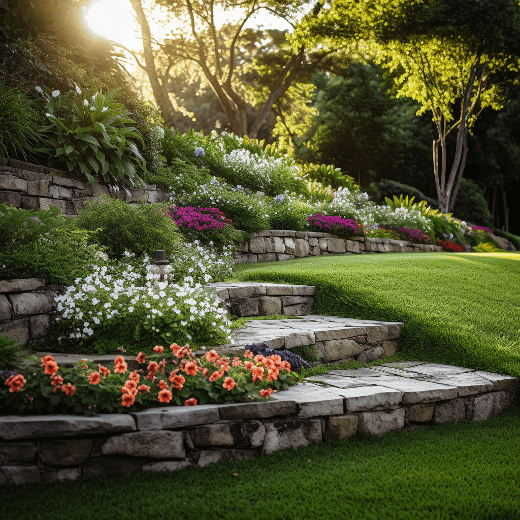 Garden with retaining wall